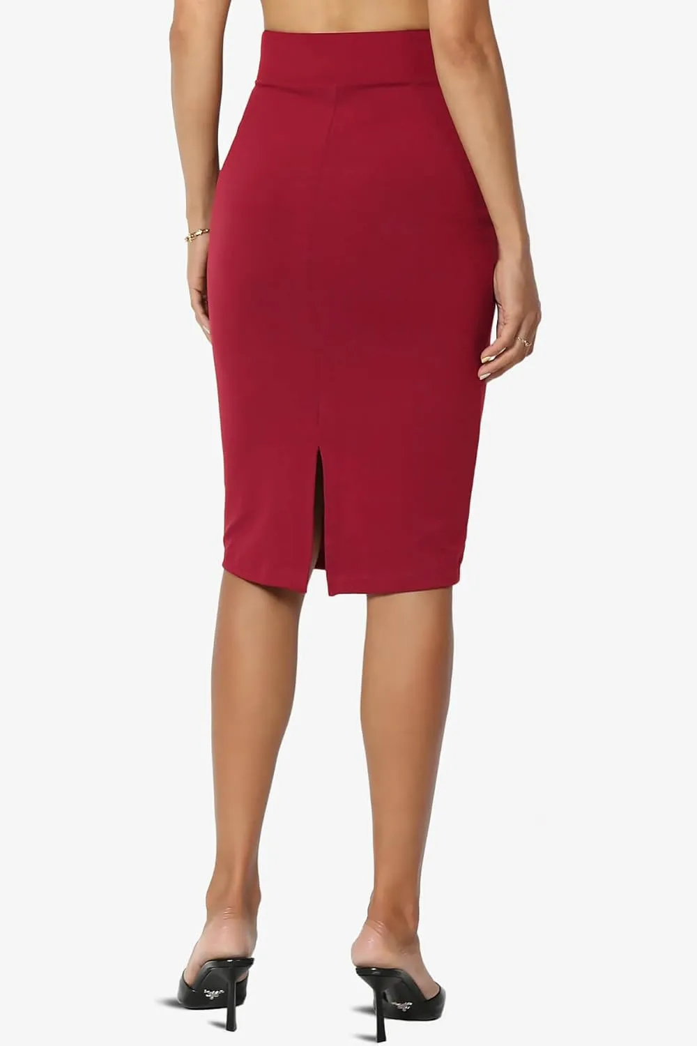 TheMogan Women's Versatile Elastic High Waist Soft Knit Bodycon Pencil Knee Midi Skirt