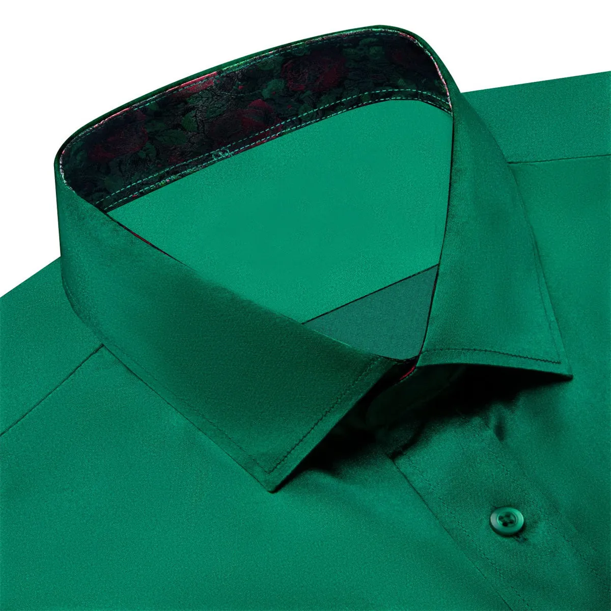 Ties2you Collared Shirt Emerald Green Satin Solid Long Sleeve Button Up Mens Shirt Top