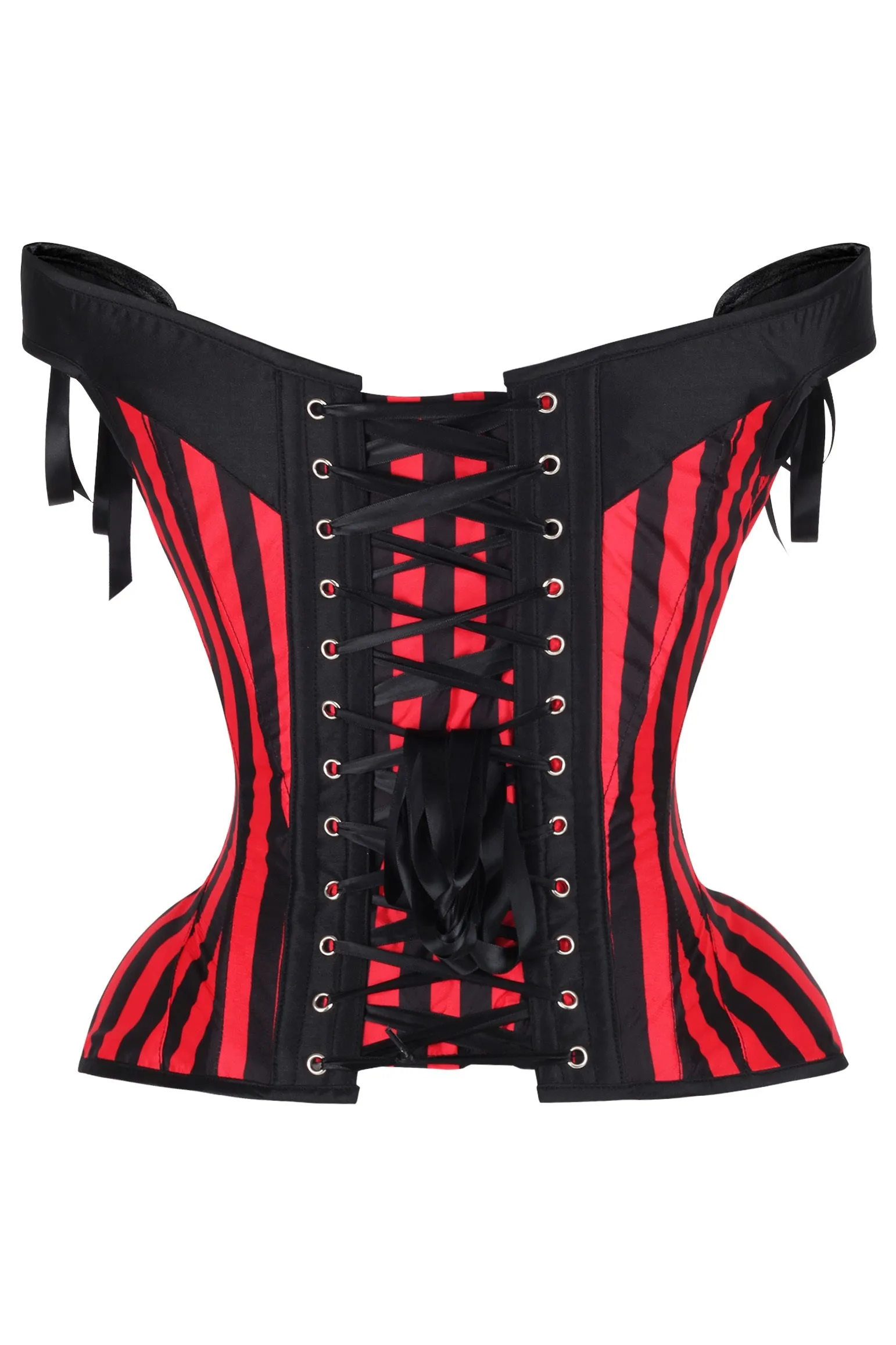 Top Drawer Red/Black Striped Steel Boned Corset w/Straps