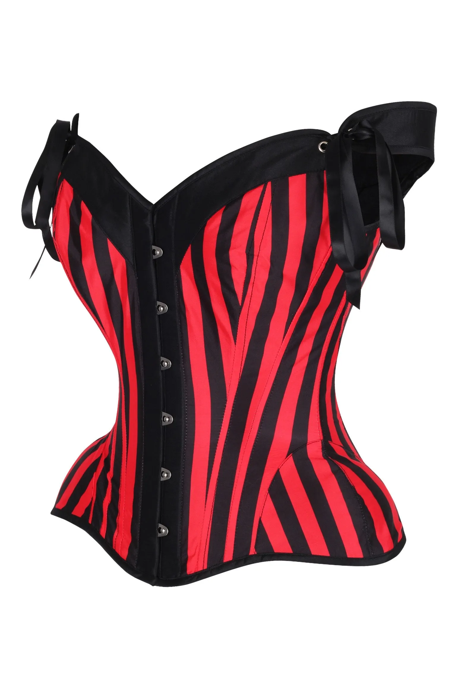 Top Drawer Red/Black Striped Steel Boned Corset w/Straps