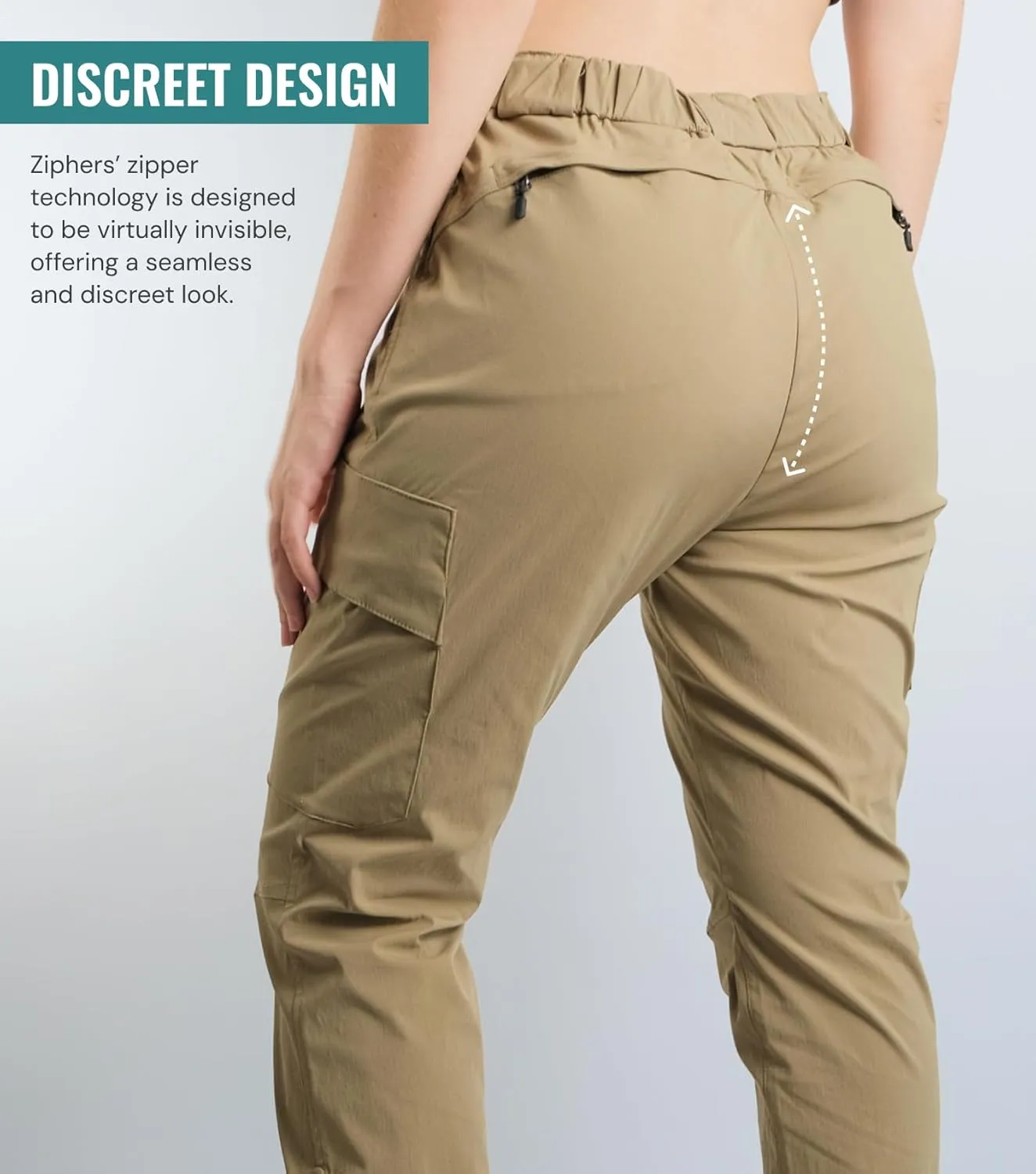 Trailblazer Hiking Pro Pants, Womens Hiking Pants Front to Back Zipper Design, Khaki