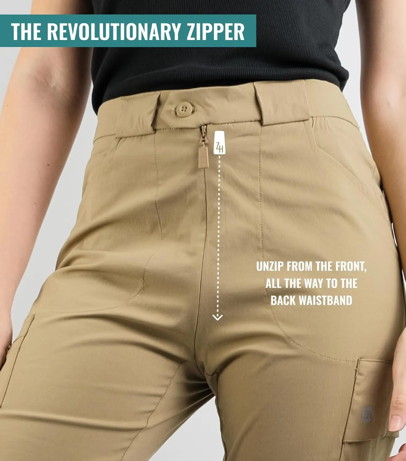 Trailblazer Hiking Pro Pants, Womens Hiking Pants Front to Back Zipper Design, Khaki