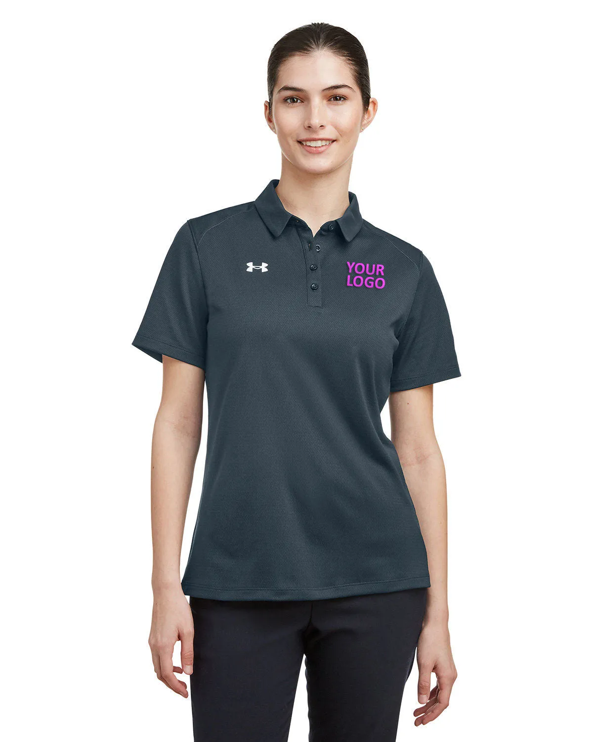 Under Armour Ladies Tech Branded Polos, Stealth Grey