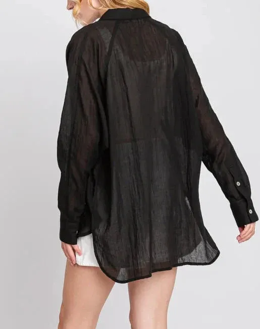 Valencia Plain and Sheer Button Up Long Sleeve