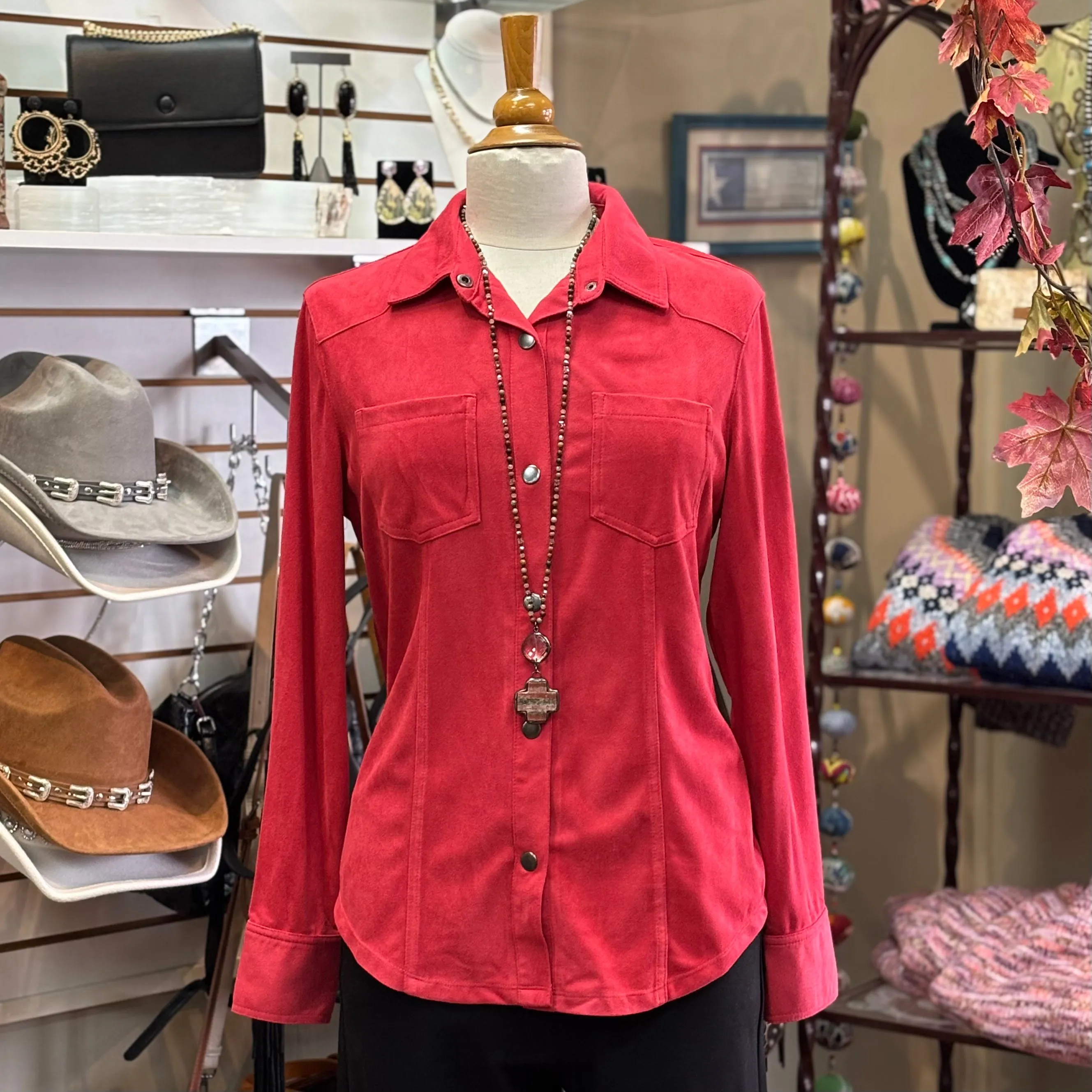 W.A.Y - Suede Button Up-Red