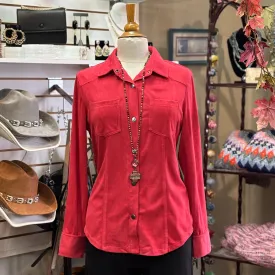 W.A.Y - Suede Button Up-Red