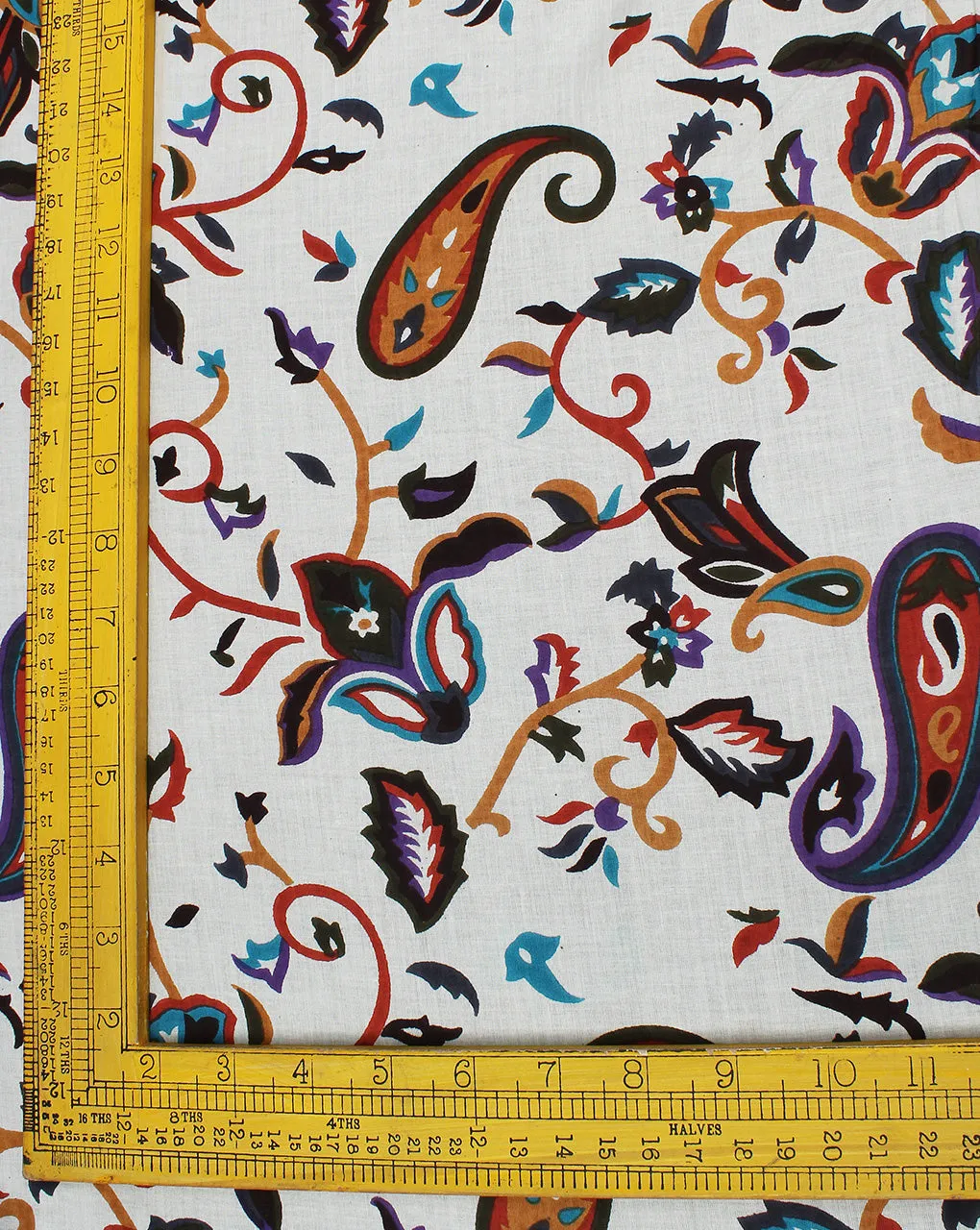 White And Multicolor Paisley Design 1 Cotton Cambric Fabric