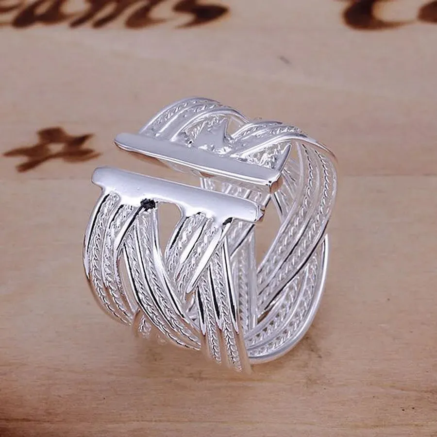 Wholesale jewelry 925 Sterling silver open ring engagement wedding Bridal fashion  adjust size