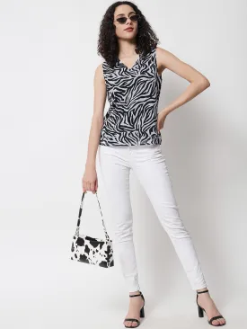 Women Black Printed Georgette Top