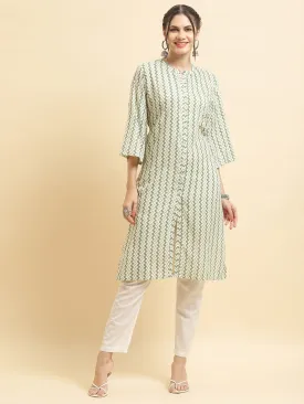 Women Liva Rayon Green Stripe Print Kurta