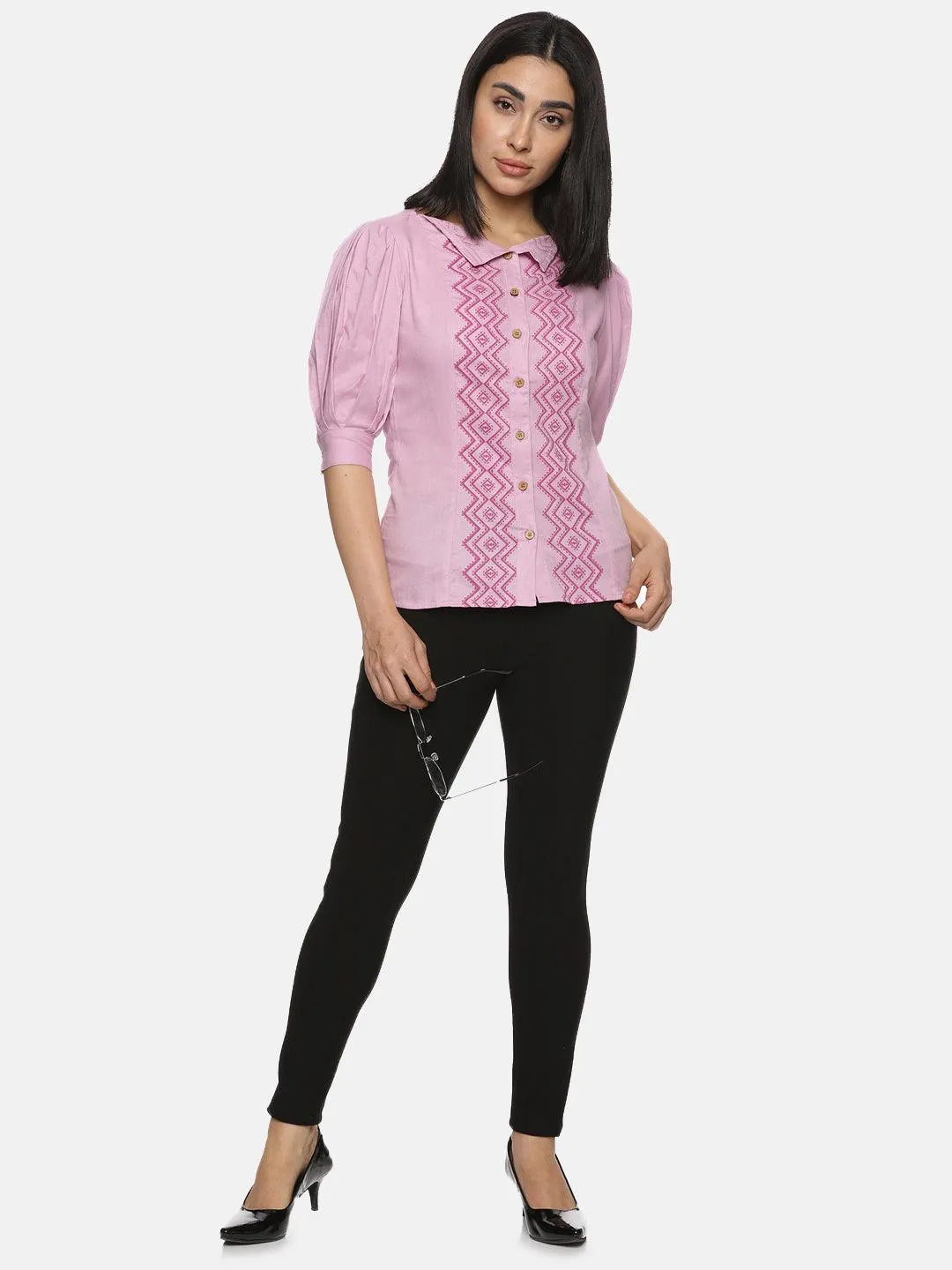 Women's Casual Lavender Cotton Half Sleeves Top - Soft, Stylish, and Comfortable