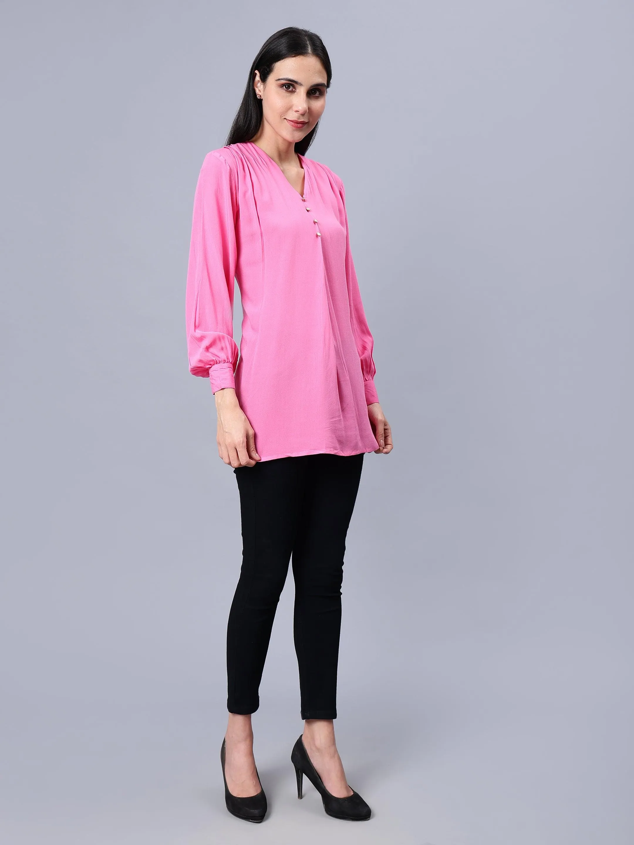 Women's Casual Pink Longline Top - Woven, Comfortable, and Stylish