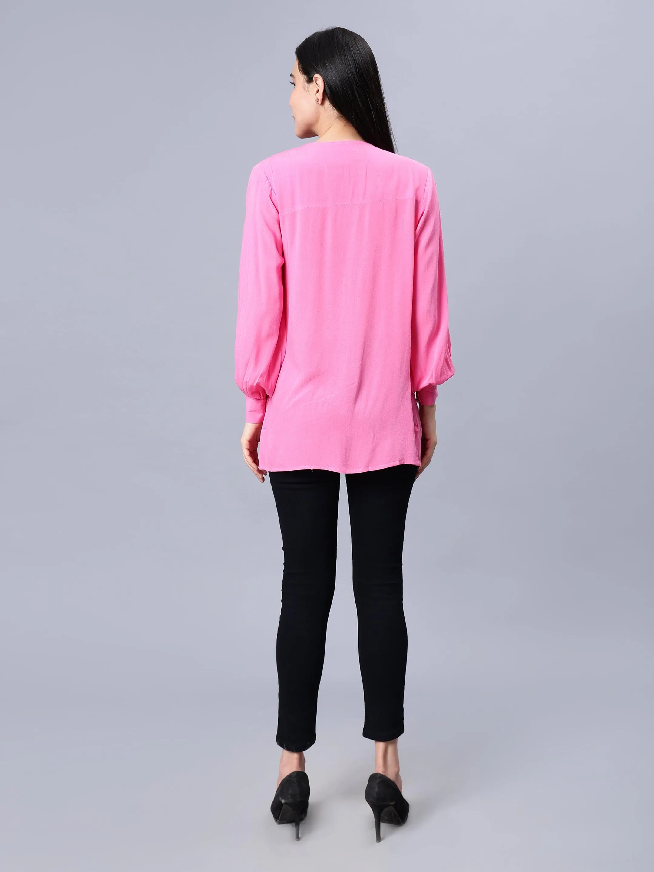 Women's Casual Pink Longline Top - Woven, Comfortable, and Stylish