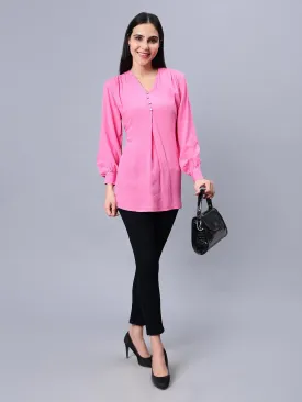 Women's Casual Pink Longline Top - Woven, Comfortable, and Stylish