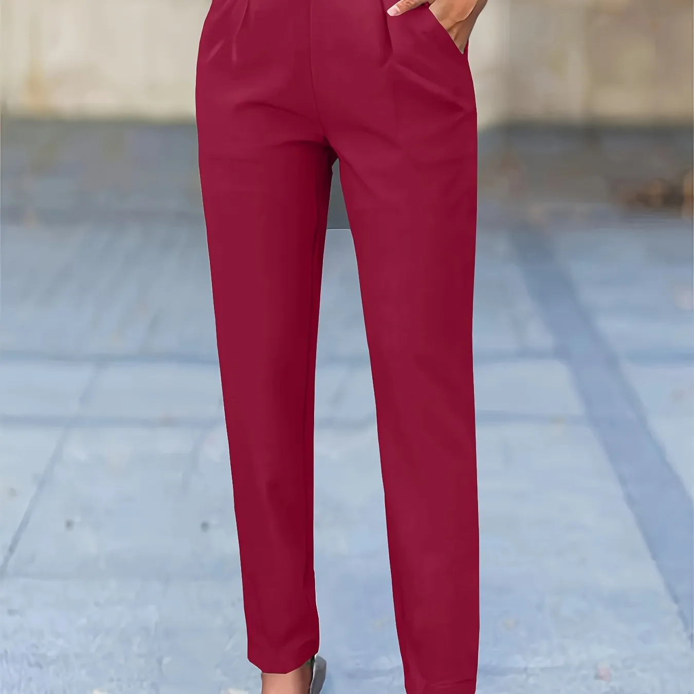 Womens Comfy Solid Elastic Waist Loose Pants - Effortlessly Chic Casual Style for Spring & Summer - Breathable Everyday Wear