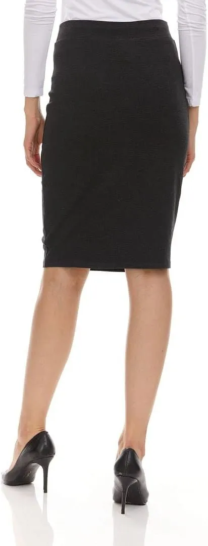 Womens Cotton Stretch Pencil Skirt - Elastic Waist Office Skirt Knee & Below Knee Lengths