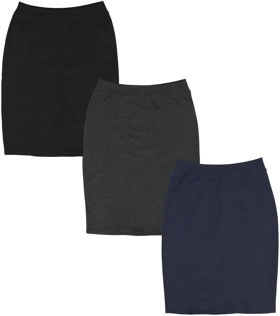 Womens Cotton Stretch Pencil Skirt - Elastic Waist Office Skirt Knee & Below Knee Lengths
