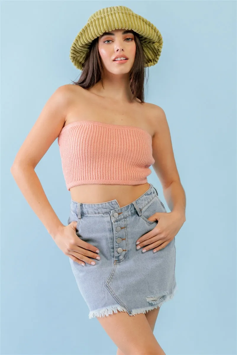Women's Dusty Peach Knit Strapless Crop Top