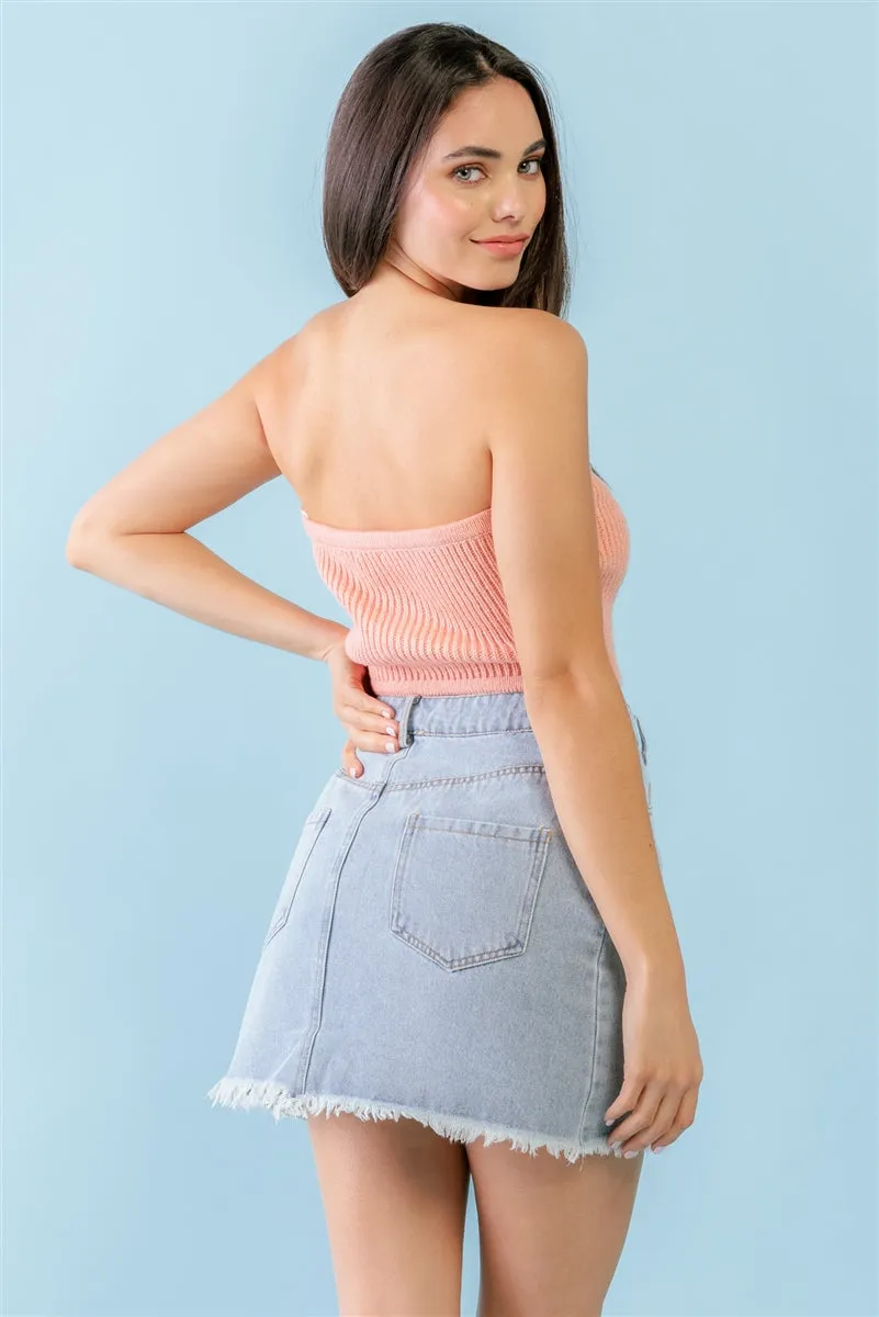 Women's Dusty Peach Knit Strapless Crop Top