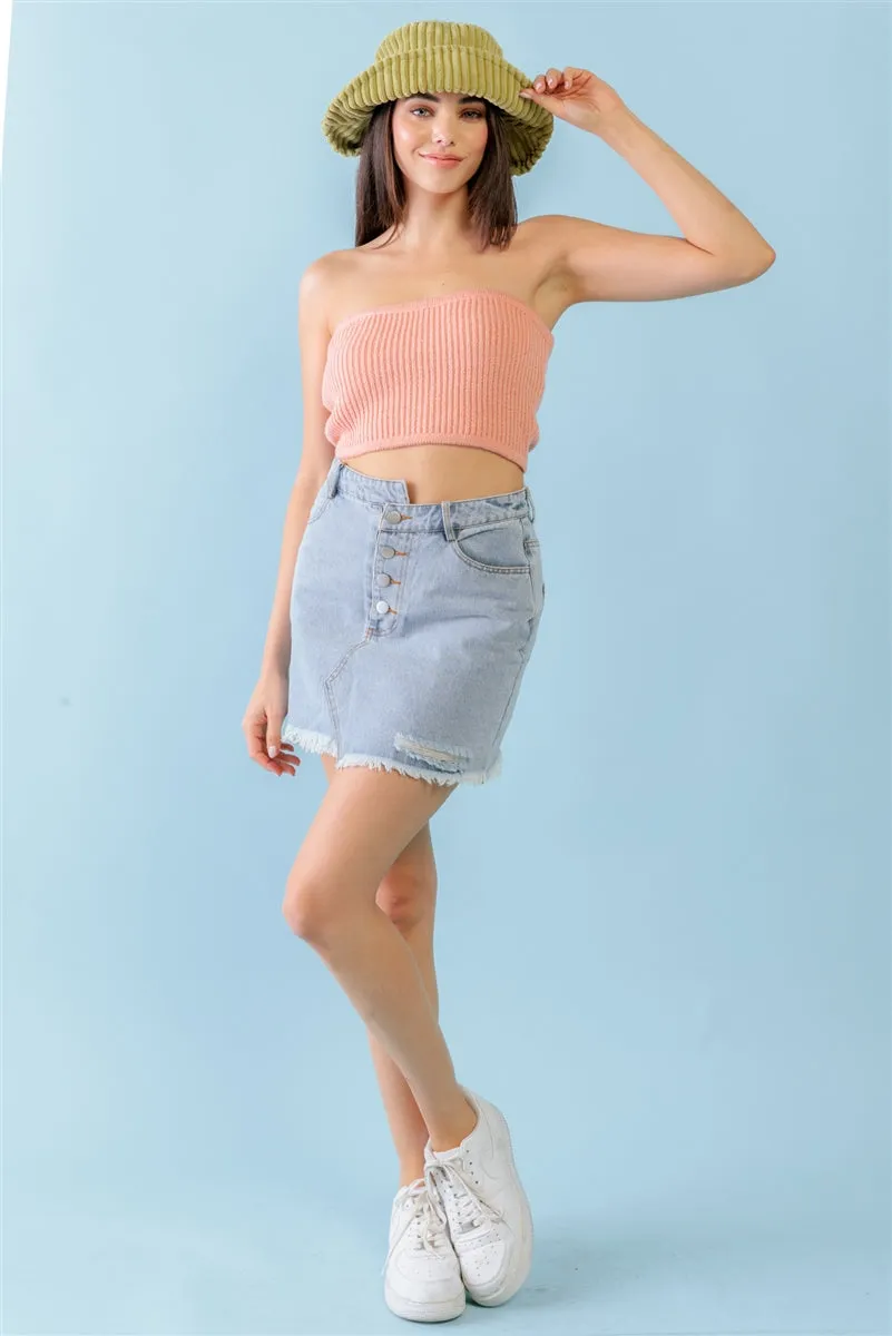 Women's Dusty Peach Knit Strapless Crop Top