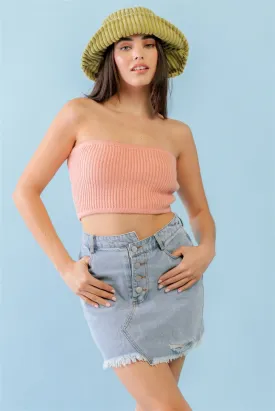 Women's Dusty Peach Knit Strapless Crop Top