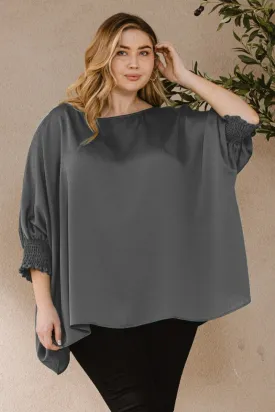 Women's Plus Ember Jacquard Solid Woven Oversized Boatneck 3/4 Sleeve Blouse