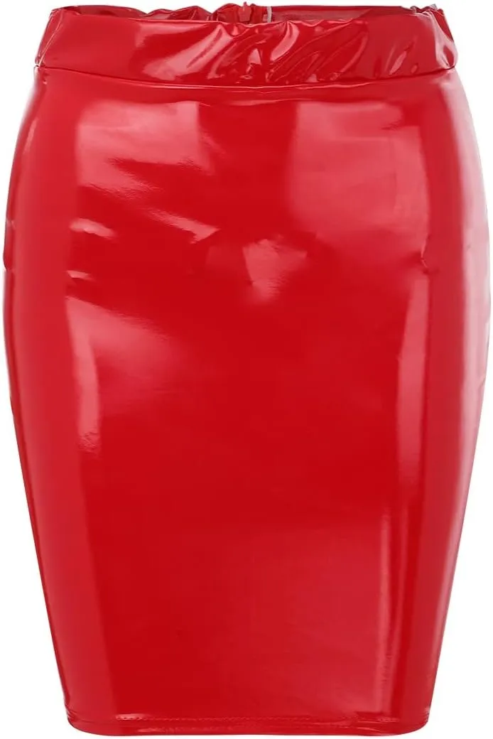 Womens Stylish Leather Skirt Sexy Faux Mini High Waist Casual Zip Slim Pencil Design Plus Size