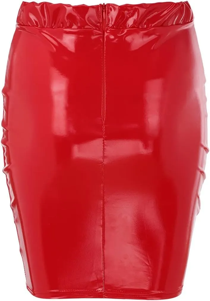 Womens Stylish Leather Skirt Sexy Faux Mini High Waist Casual Zip Slim Pencil Design Plus Size