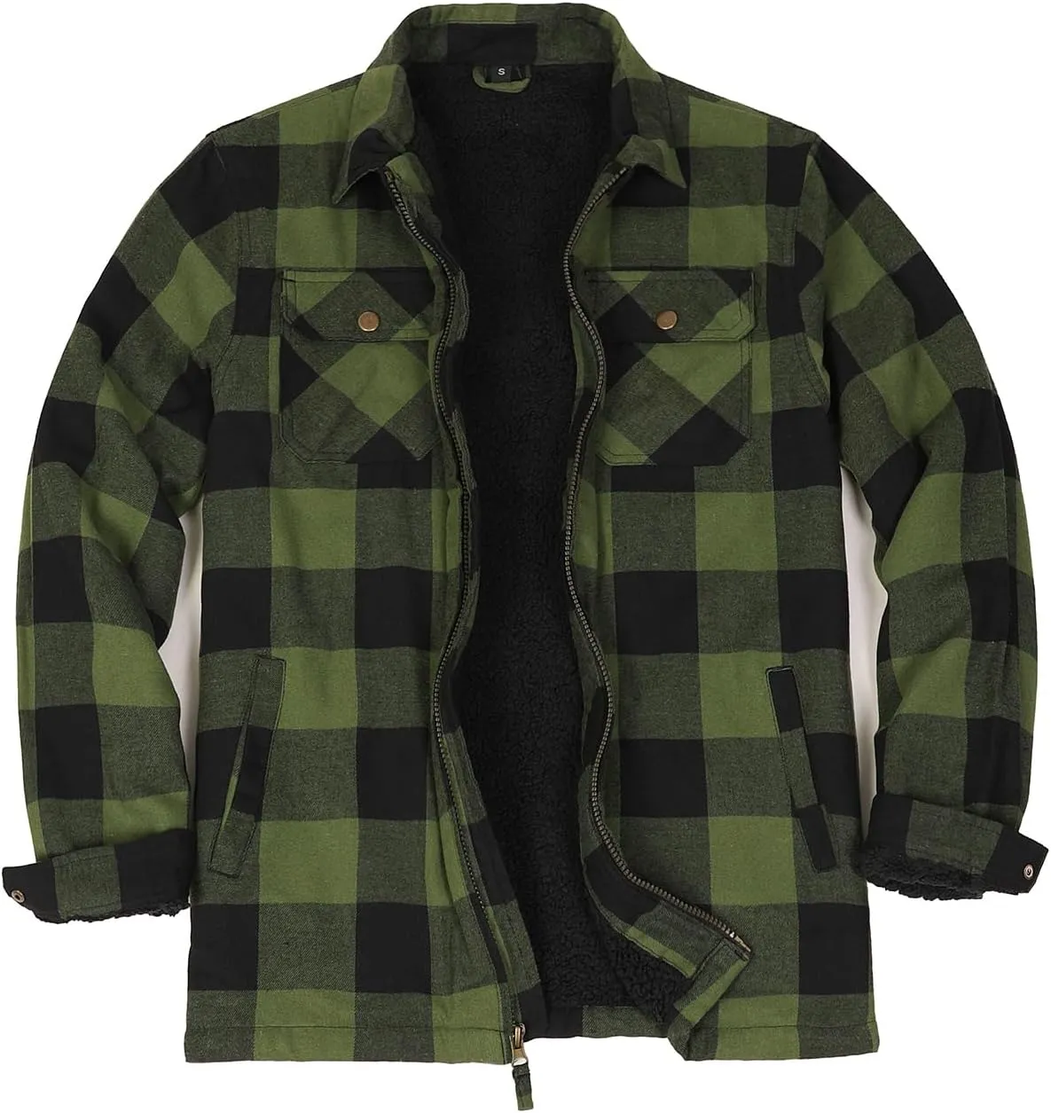 ZENTHACE Men's Sherpa Lined Full Zip Plaid Flannel Jacket Shirt,Brushed Cozy Outdoor Work Shacket Jackets